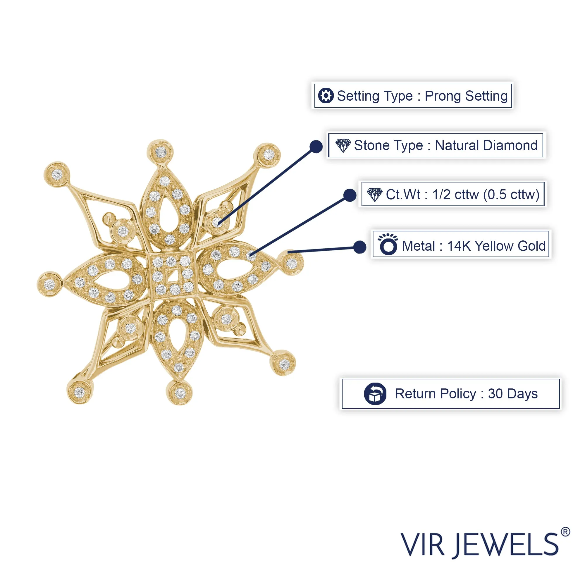 1/2 cttw Diamond Prong Set Brooch Pin in 14K Gold