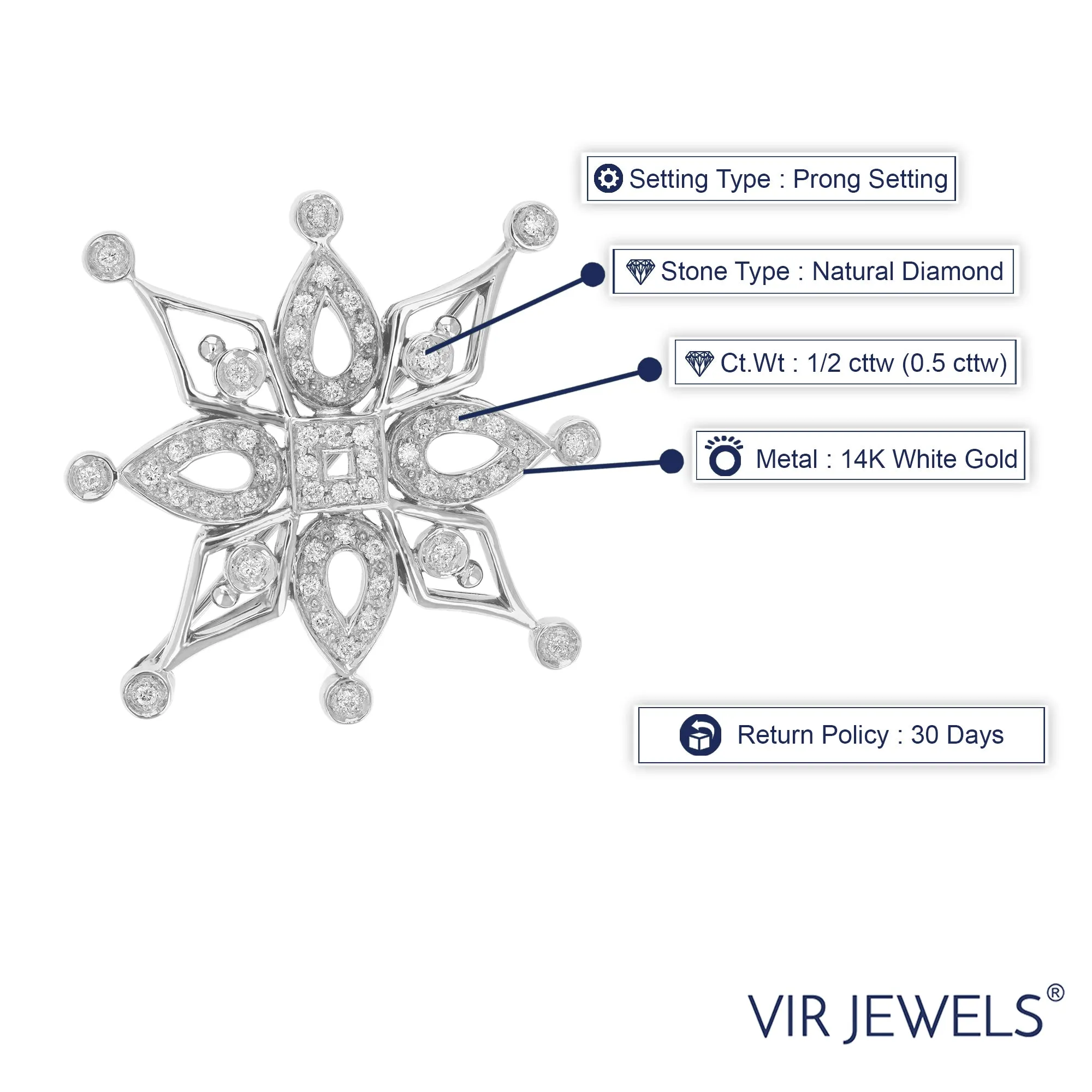 1/2 cttw Diamond Prong Set Brooch Pin in 14K Gold