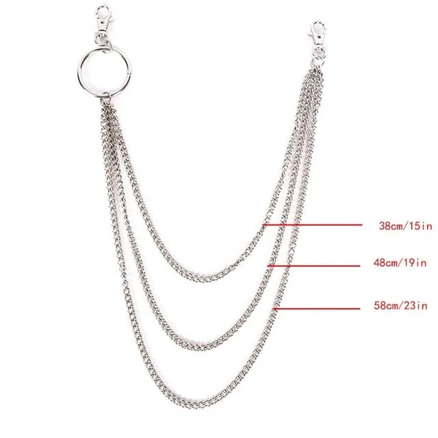 18/38/65cm Rock Punk  Long Metal Wallet Belt Chain Trousers Hipster Pant Jean Keychain Silver Ring Clip Keyring HipHop Jewelry