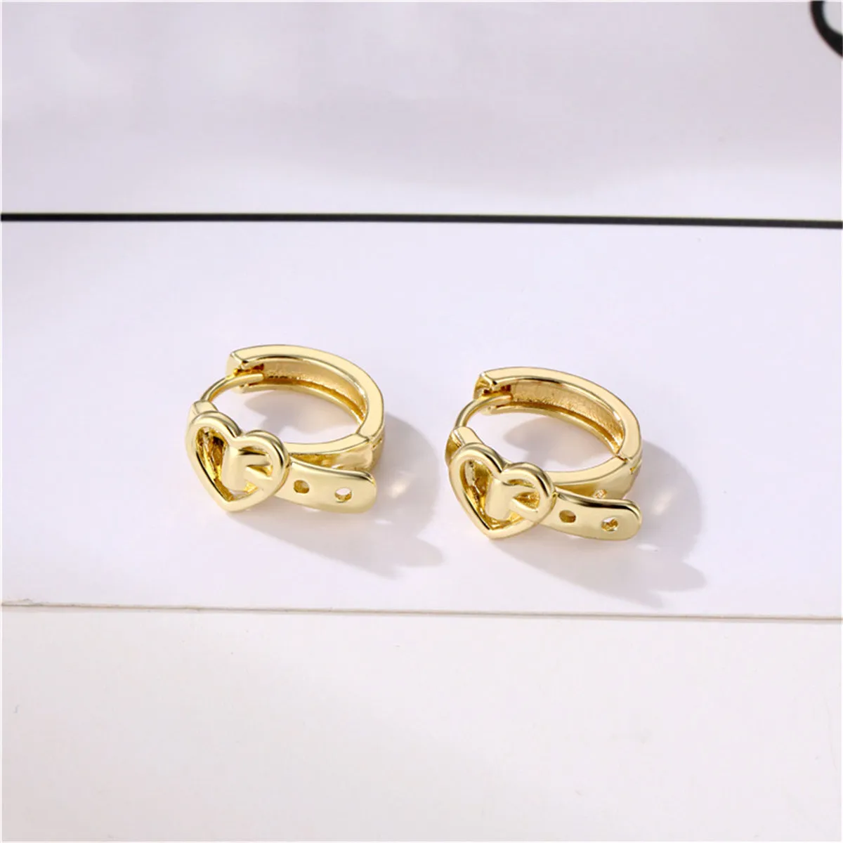 18K Gold-Plated Heart Belt Huggie Earrings