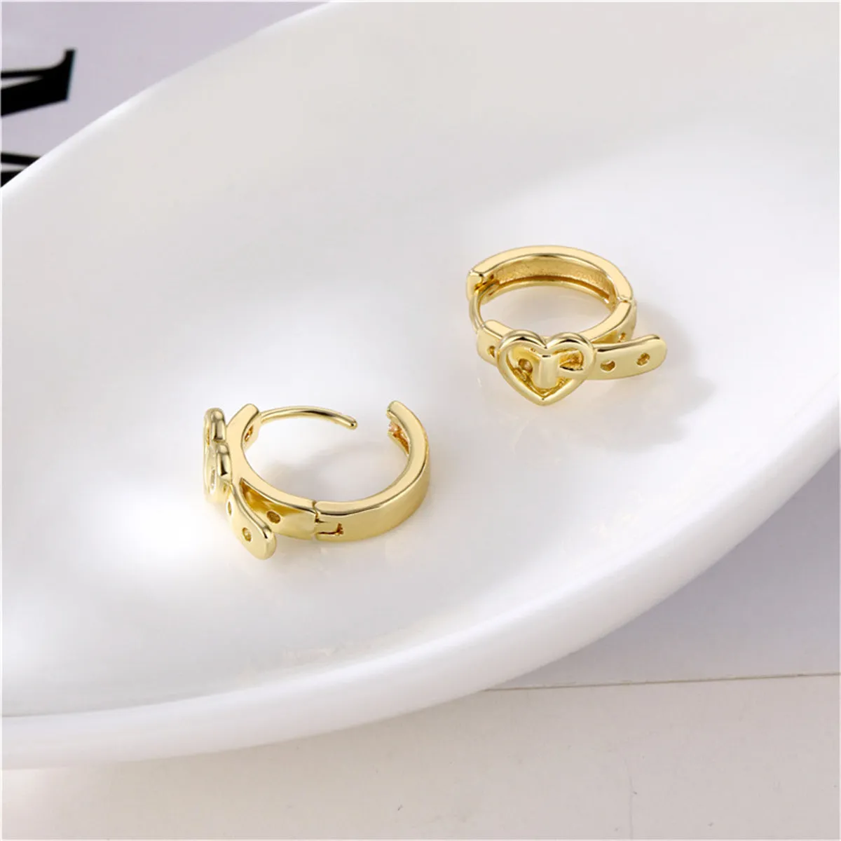 18K Gold-Plated Heart Belt Huggie Earrings