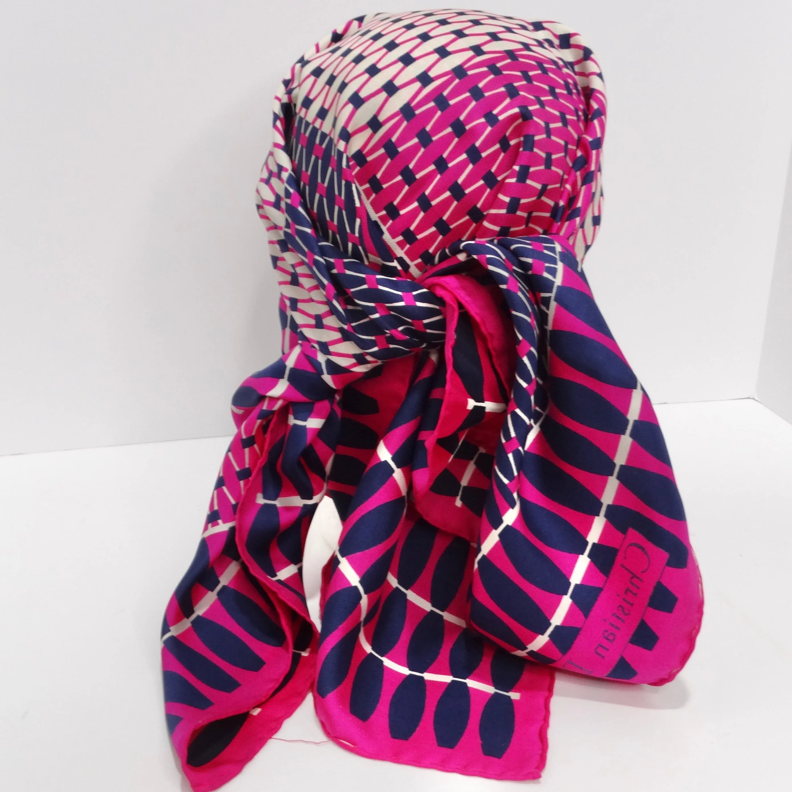 1960s Christian Dior Pink Silk Scarf