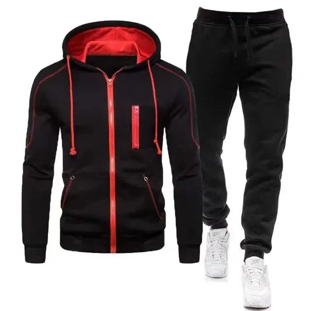 2024 Men Sets Wear Men's Fashion Autumn Winter Double Zipper Jacket/ Hoodie Pant Warm Tracksuit Sportwear Jogging Suits M-3XL