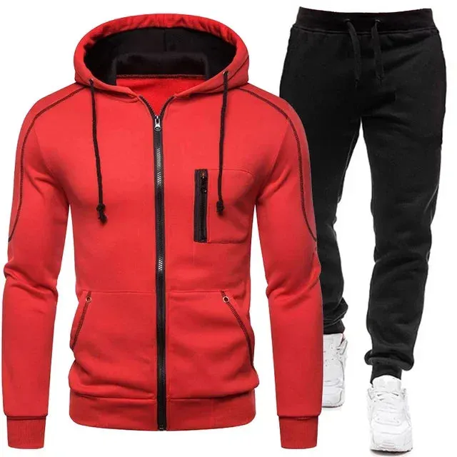 2024 Men Sets Wear Men's Fashion Autumn Winter Double Zipper Jacket/ Hoodie Pant Warm Tracksuit Sportwear Jogging Suits M-3XL