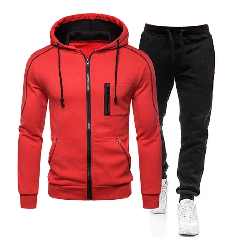2024 Men Sets Wear Men's Fashion Autumn Winter Double Zipper Jacket/ Hoodie Pant Warm Tracksuit Sportwear Jogging Suits M-3XL