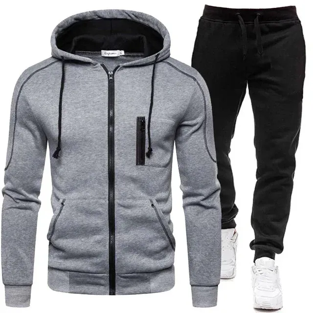 2024 Men Sets Wear Men's Fashion Autumn Winter Double Zipper Jacket/ Hoodie Pant Warm Tracksuit Sportwear Jogging Suits M-3XL