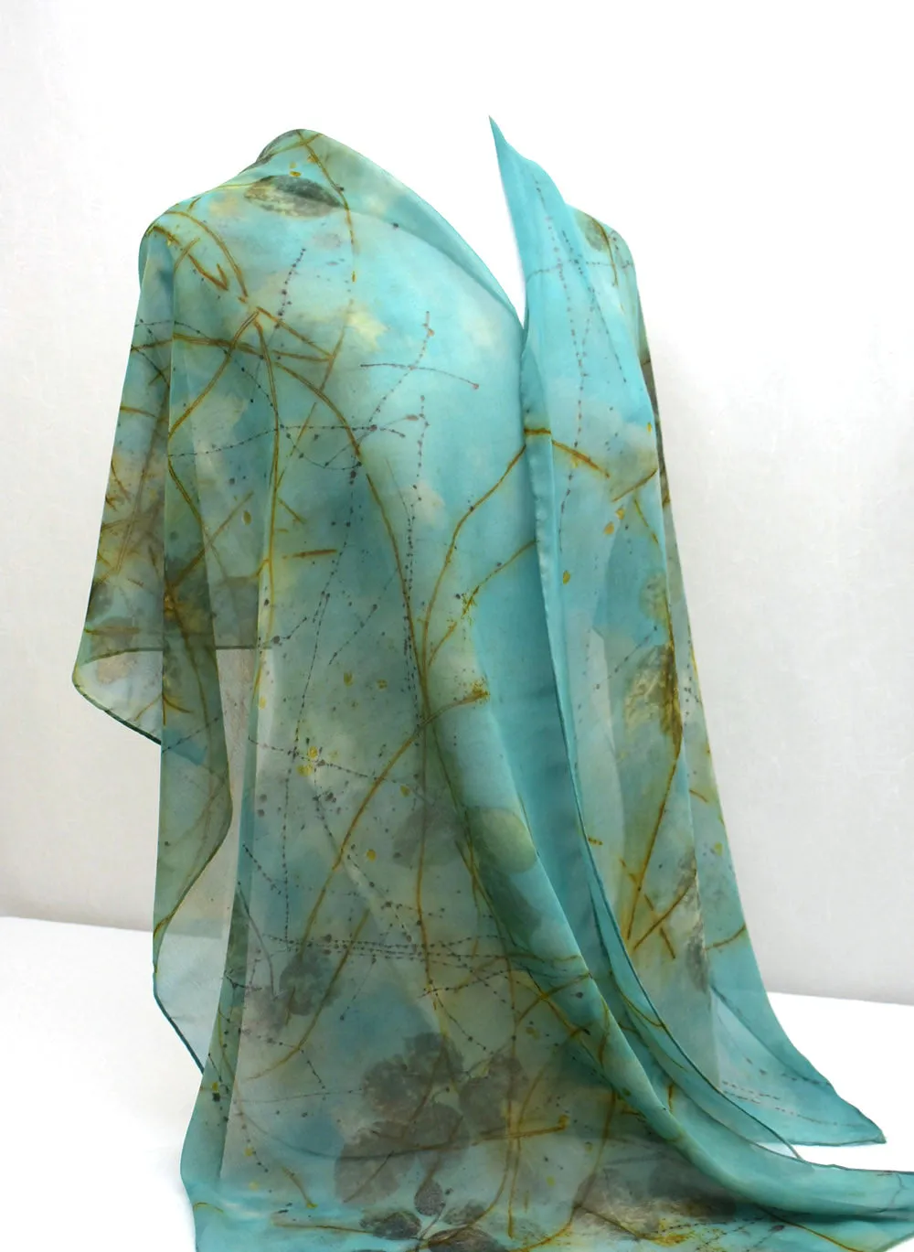 21" x 84" Eco Printed Silk Chiffon Scarf/Shawl