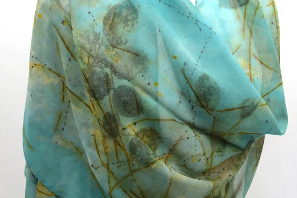 21" x 84" Eco Printed Silk Chiffon Scarf/Shawl