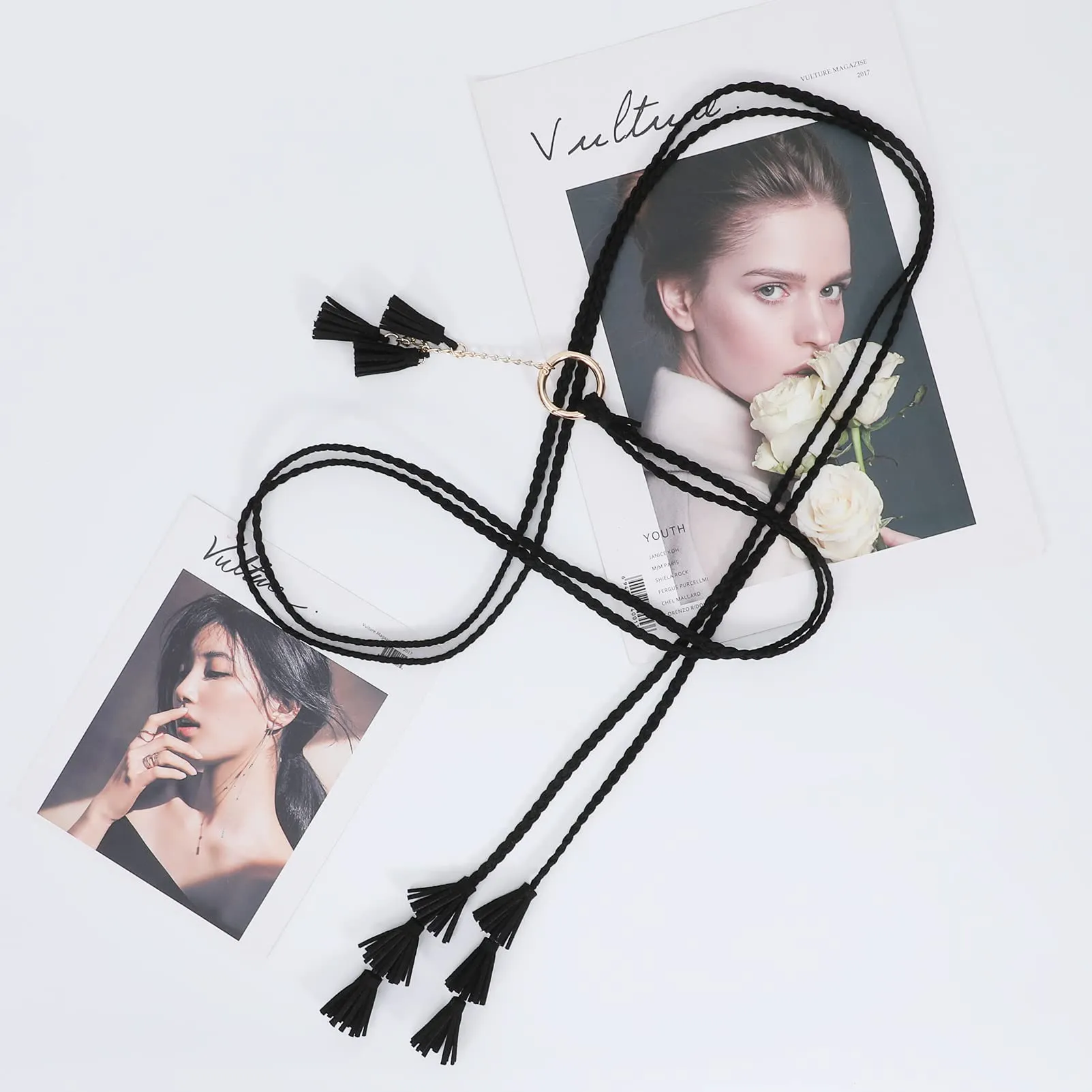 3 Pack Women Thin Tassel Braided Waist Belt WOWOGO Skinny Woven Tassel Belt