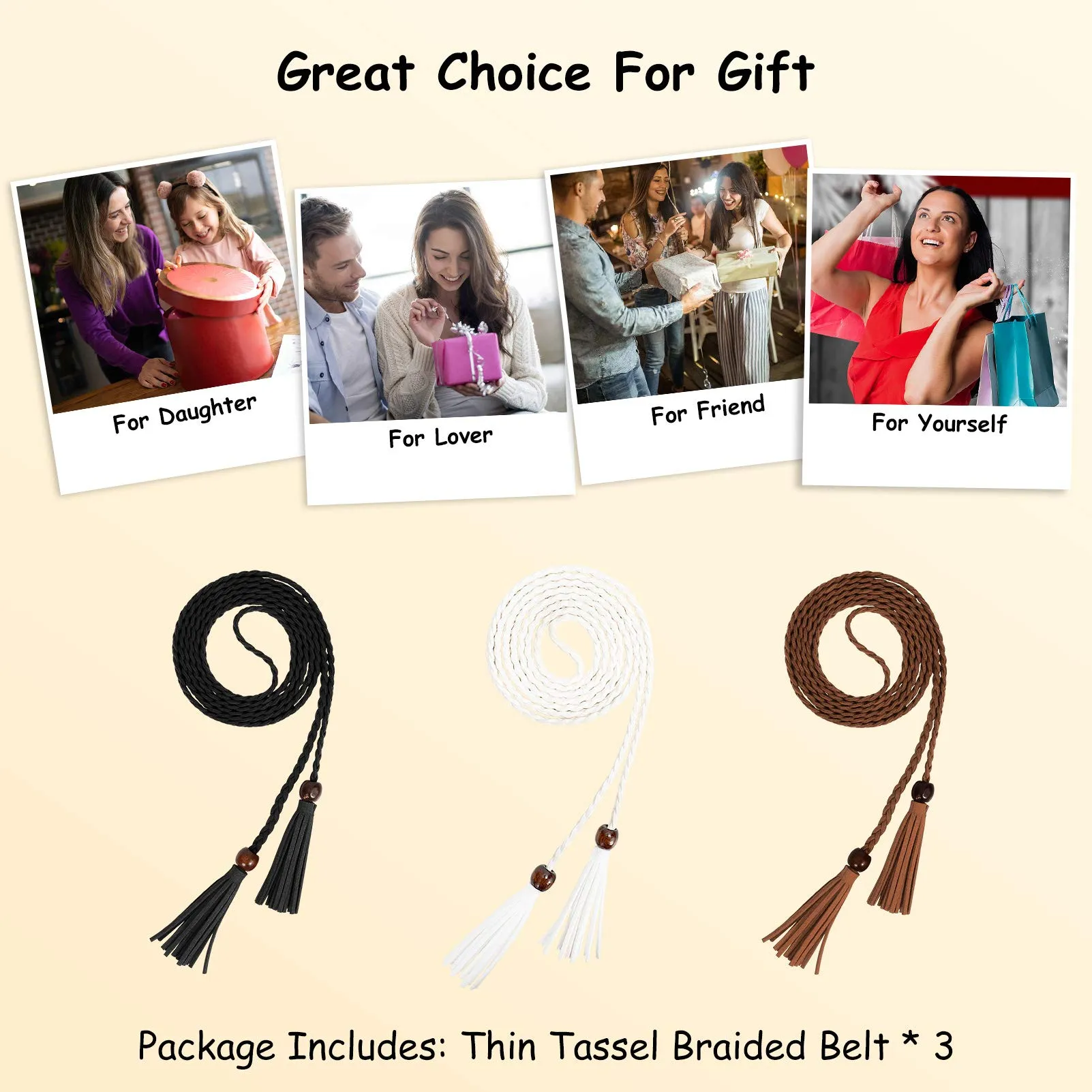 3 Pack Women Thin Tassel Braided Waist Belt WOWOGO Skinny Woven Tassel Belt
