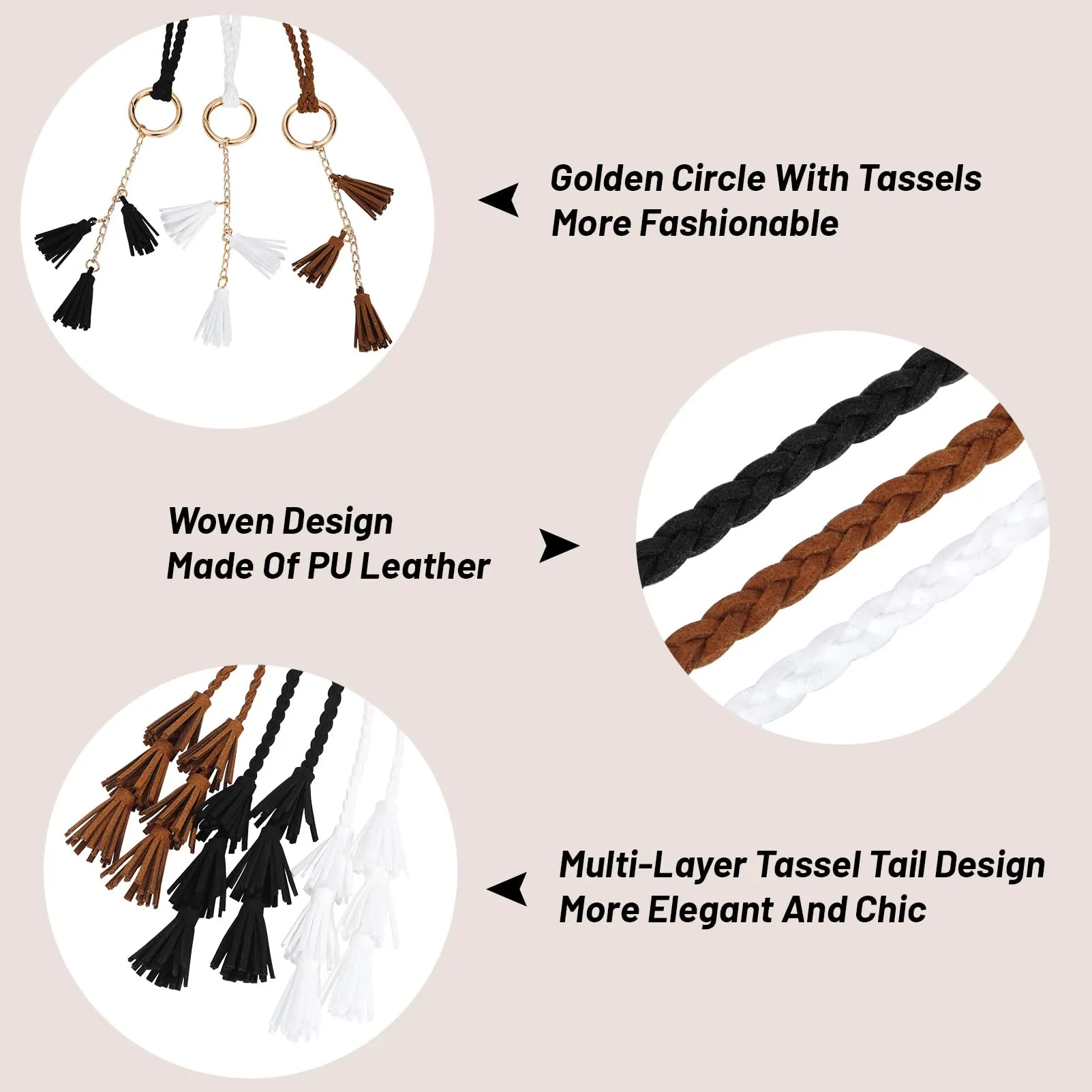 3 Pack Women Thin Tassel Braided Waist Belt WOWOGO Skinny Woven Tassel Belt