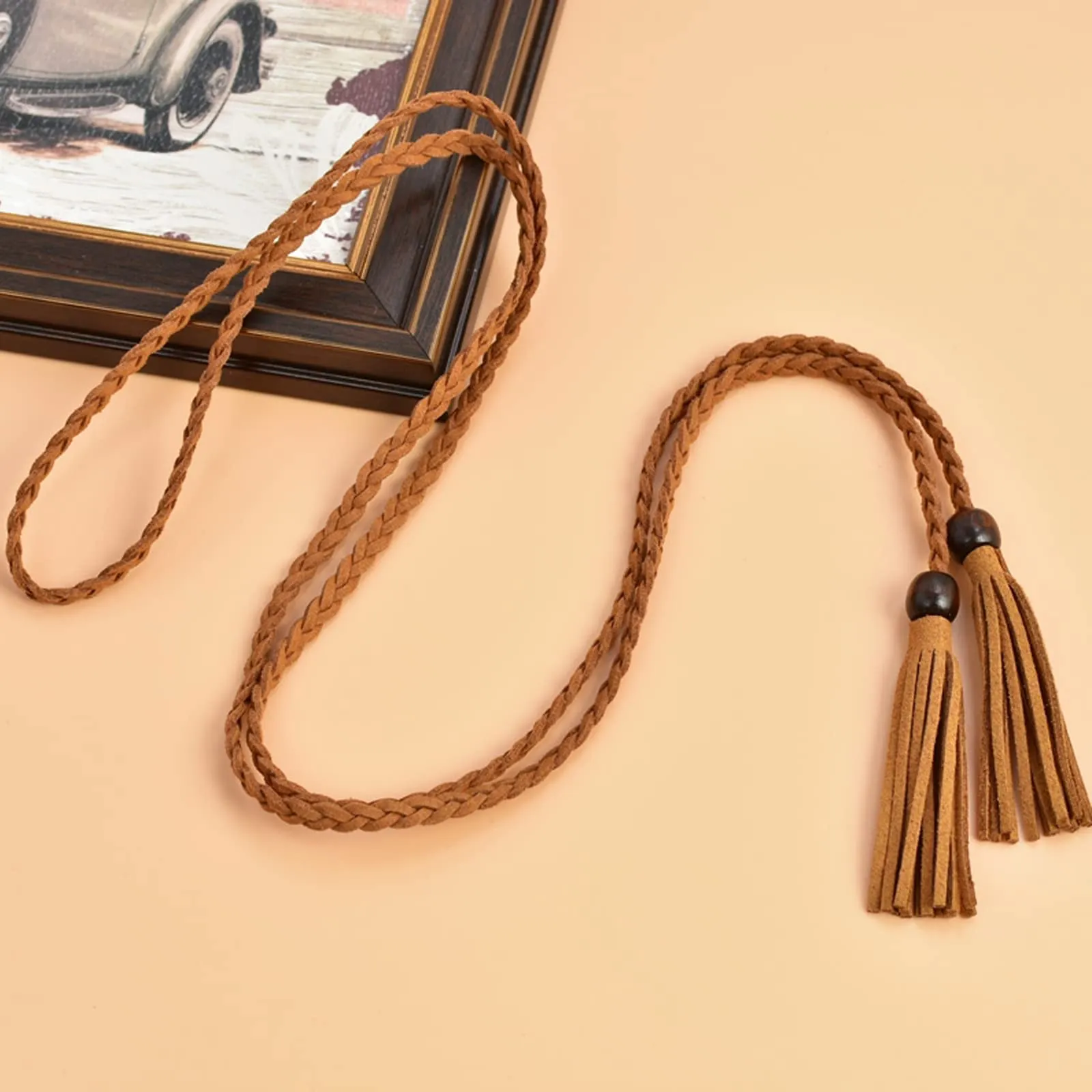 3 Pack Women Thin Tassel Braided Waist Belt WOWOGO Skinny Woven Tassel Belt