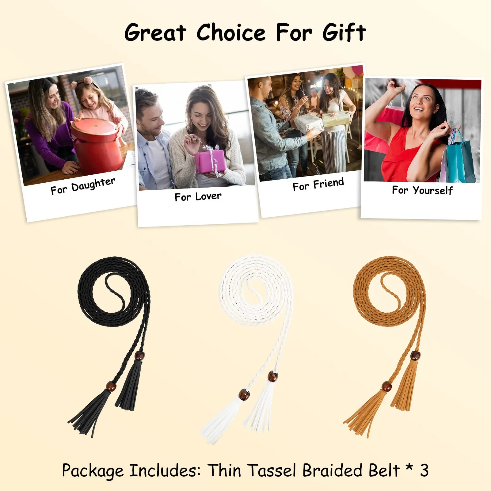 3 Pack Women Thin Tassel Braided Waist Belt WOWOGO Skinny Woven Tassel Belt