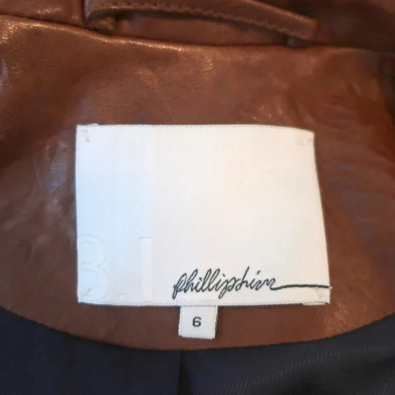 3.1 Phillip Lim Crystal-Embellished Leather Motorcycle Jacket Brown Size 6