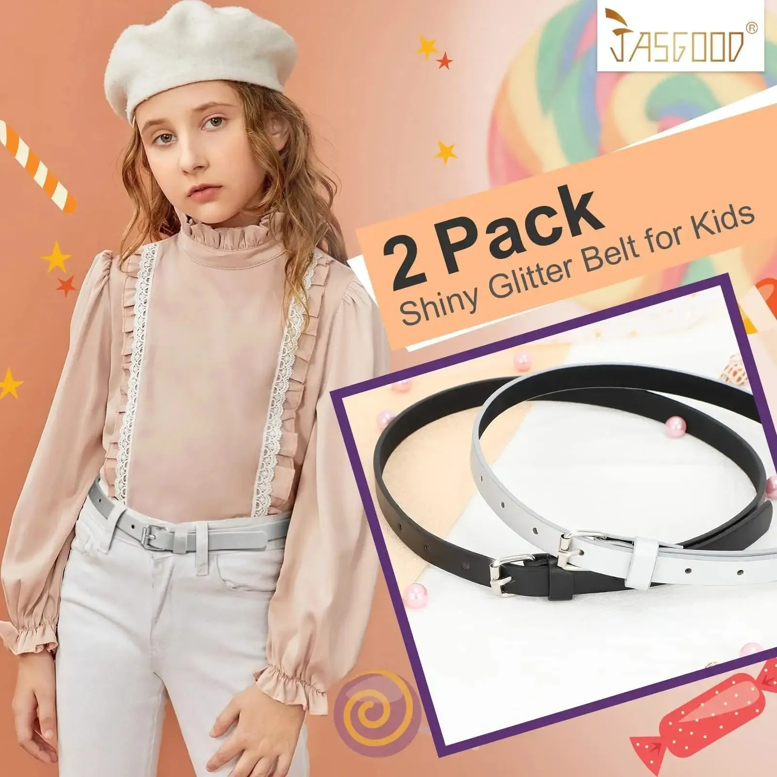 4 Pack 3 Pack 2 Pack Kids Belt Fashion Glitter Belt, Cute Shiny PU Leather Belt for Girls and Boys Back to School Gift