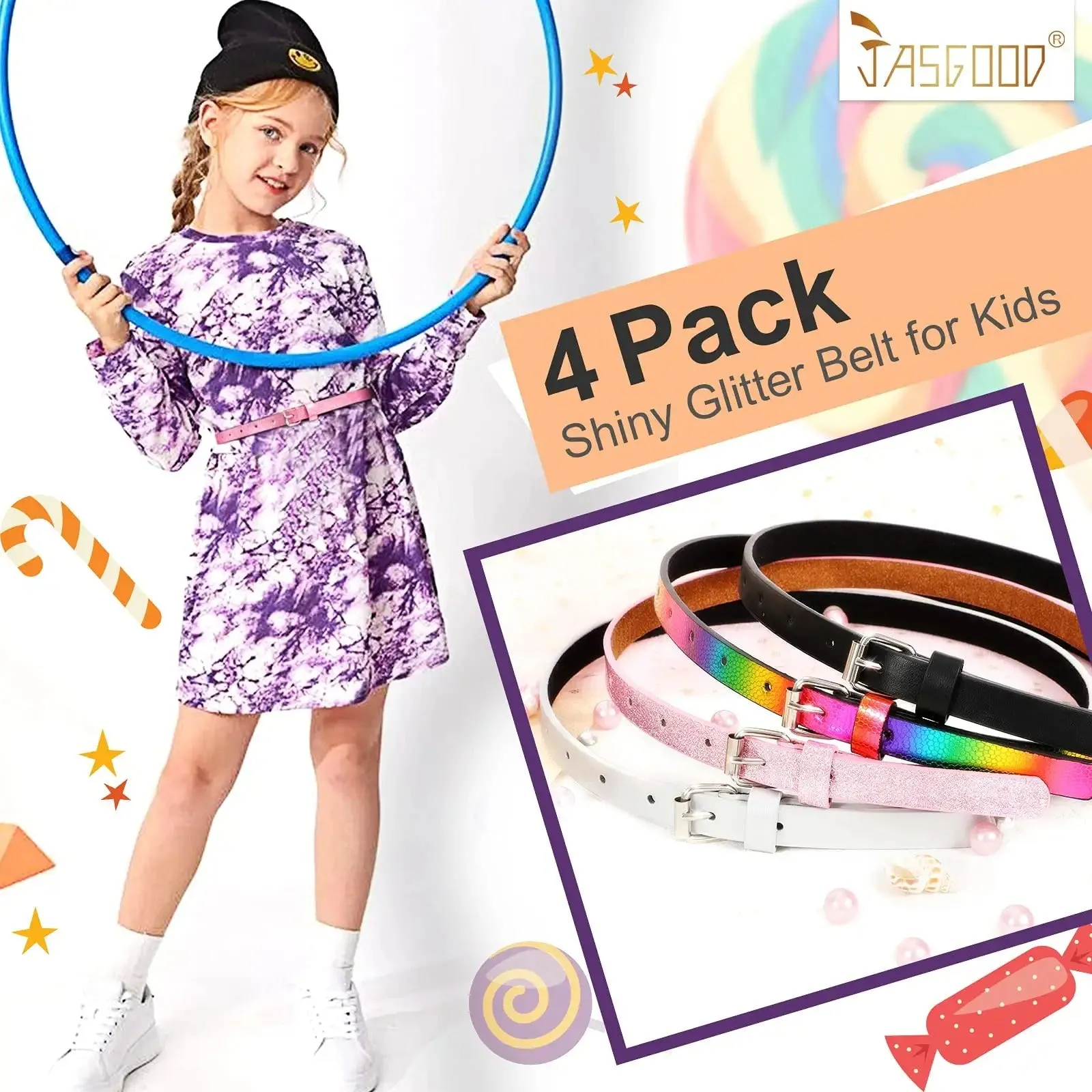 4 Pack 3 Pack 2 Pack Kids Belt Fashion Glitter Belt, Cute Shiny PU Leather Belt for Girls and Boys Back to School Gift