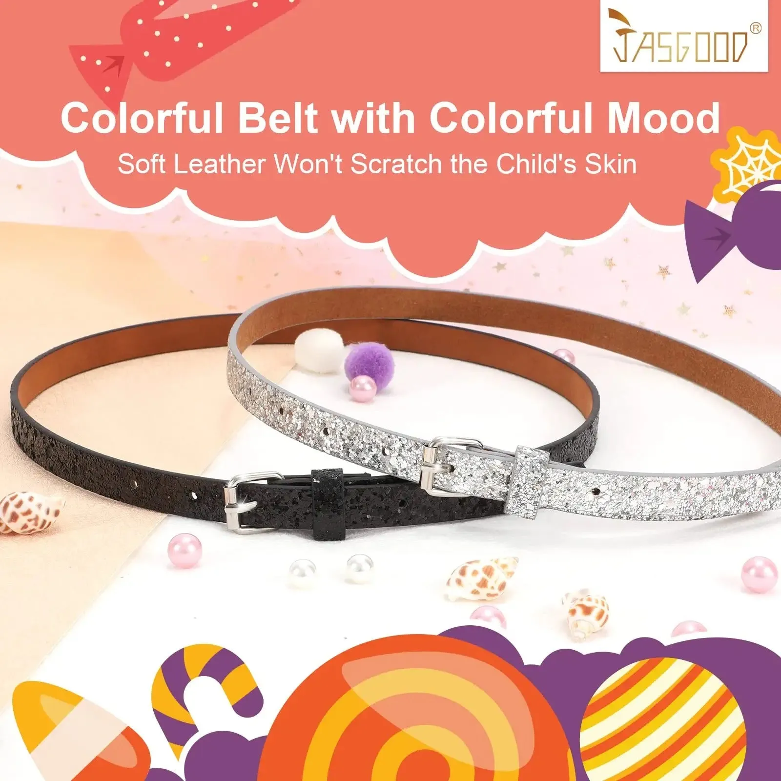 4 Pack 3 Pack 2 Pack Kids Belt Fashion Glitter Belt, Cute Shiny PU Leather Belt for Girls and Boys Back to School Gift