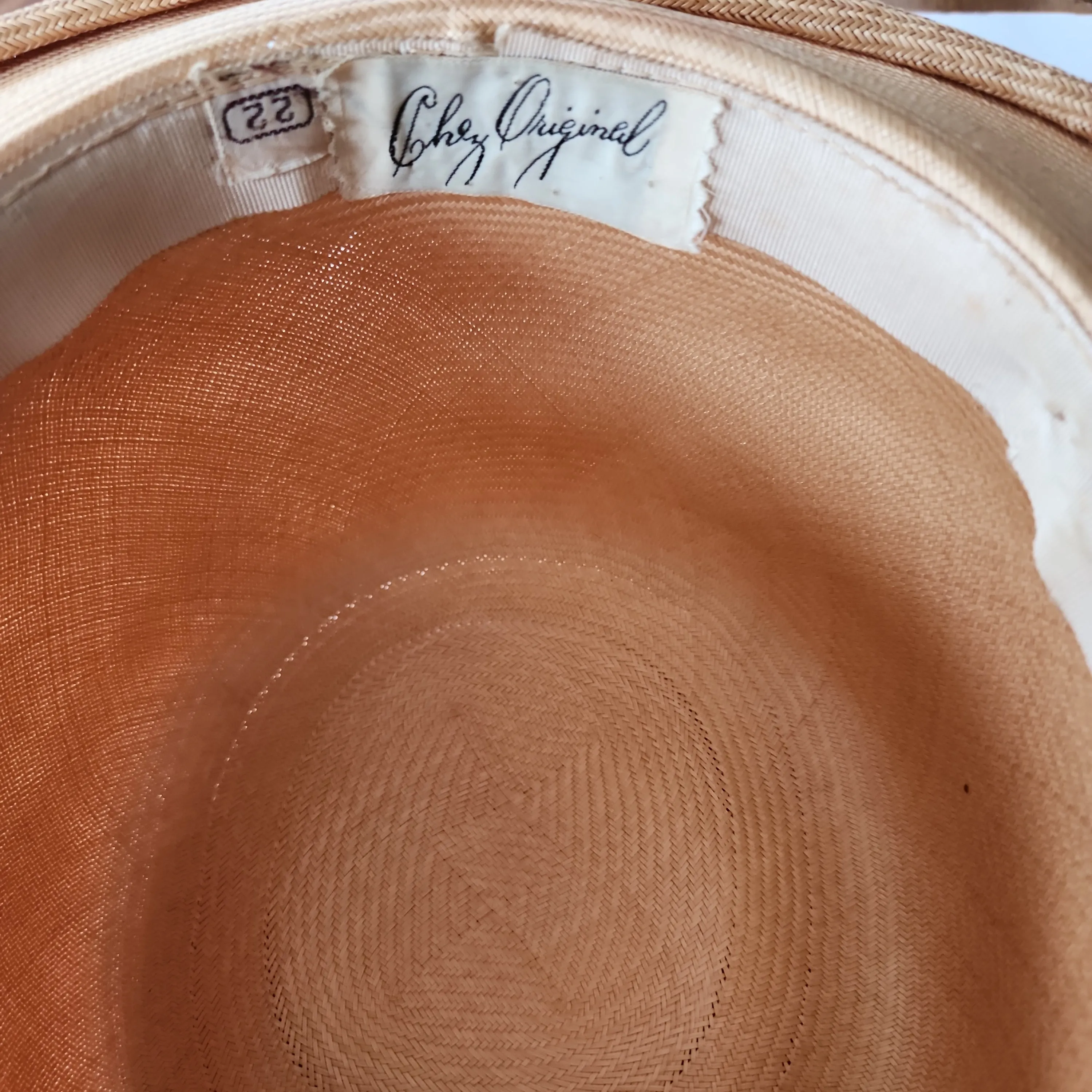 50s Beige Straw Hat with Pastel Flowers Wide Brim by Chez Original