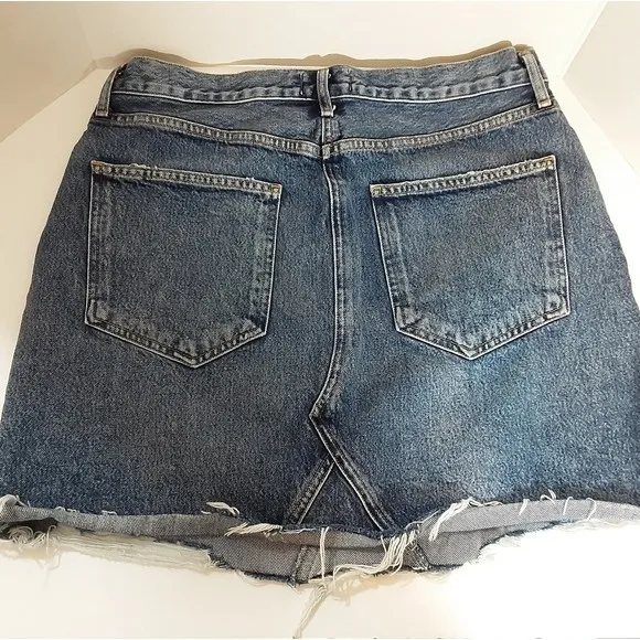 Agolde Los Angeles Quinn High Rise Medium Wash Distressed Denim Mini Skirt US 30