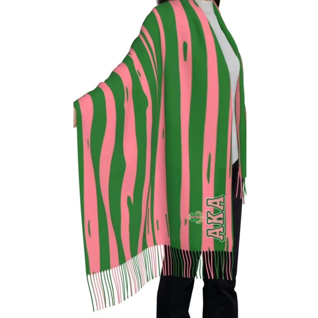 AKA Two-Tone Stripe Fringe Shawl Scarf