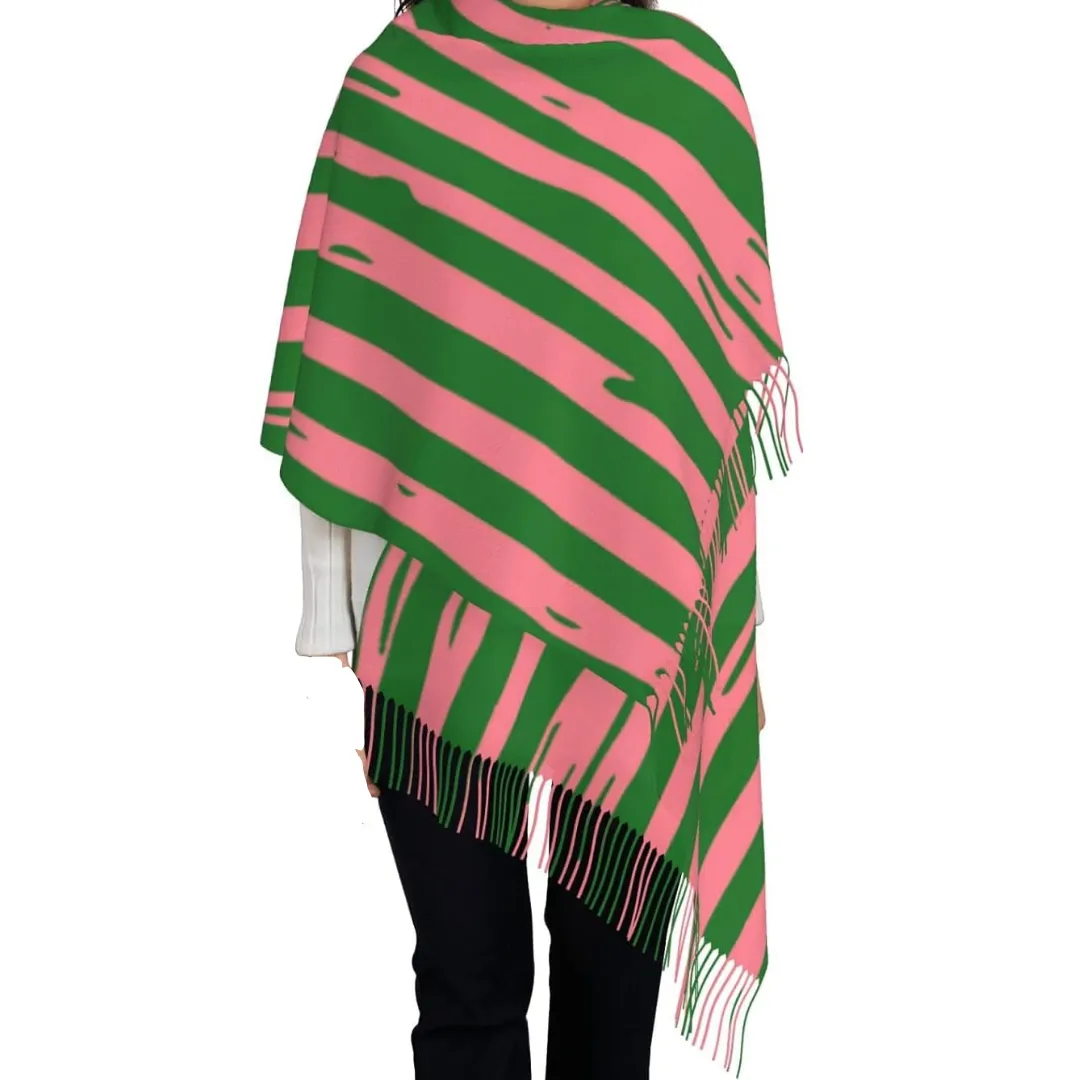 AKA Two-Tone Stripe Fringe Shawl Scarf