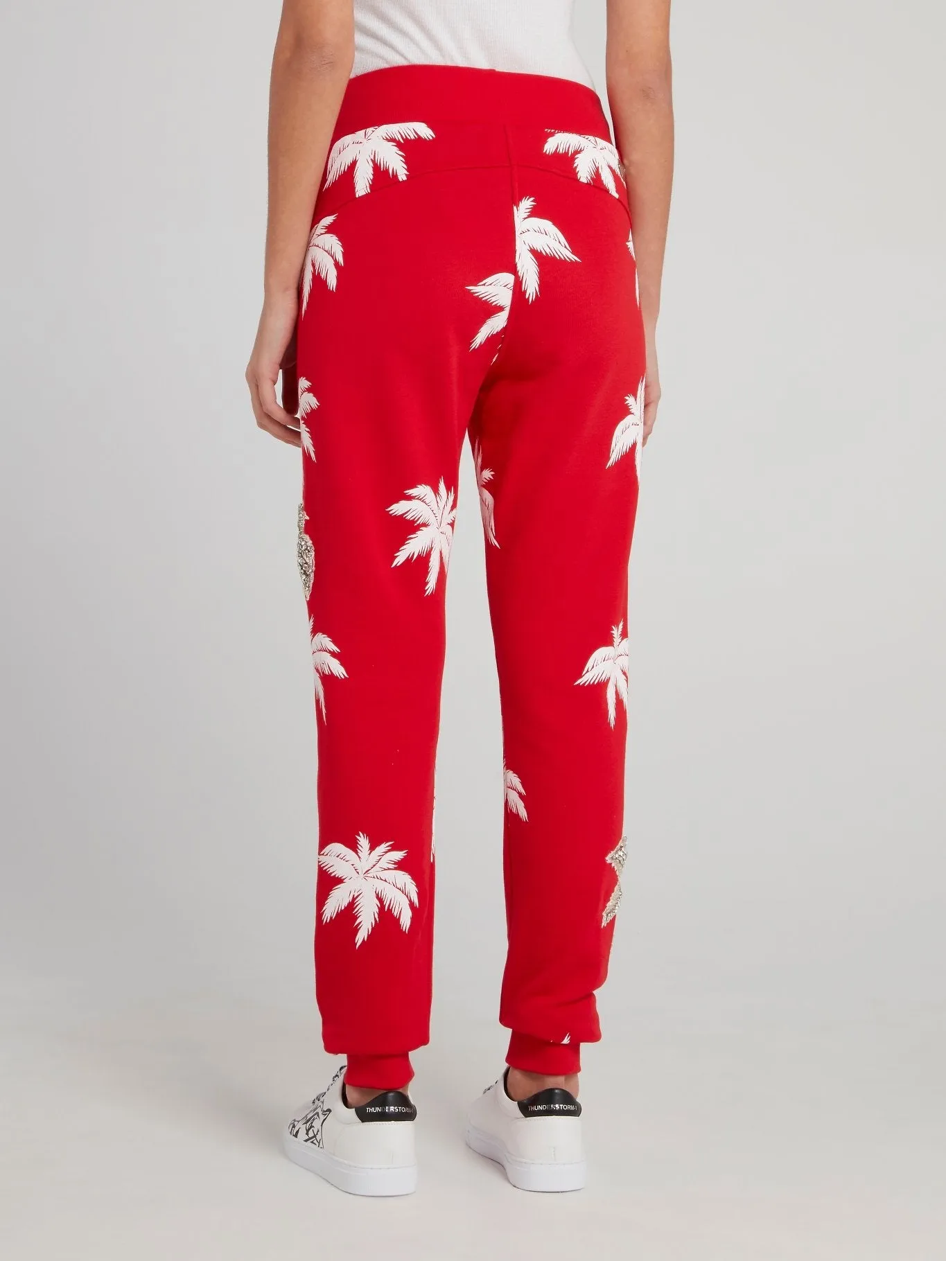 Aloha Plein Red Embellished Waistband Track Pants
