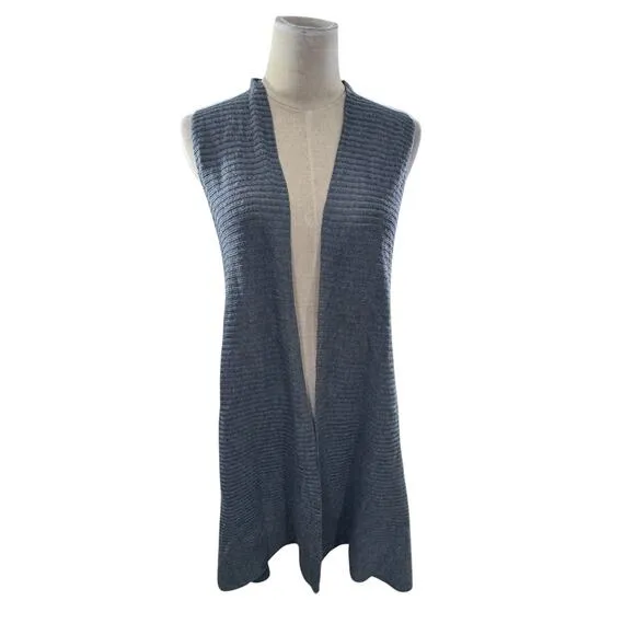 &quot;EILEEN FISHER&quot; Open Front Sleeveless Cardigan Vest 100% Wool Sweater Shawl Warm