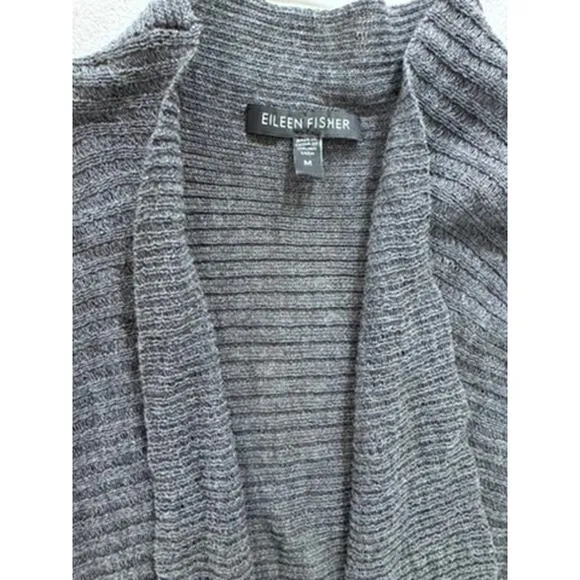 &quot;EILEEN FISHER&quot; Open Front Sleeveless Cardigan Vest 100% Wool Sweater Shawl Warm