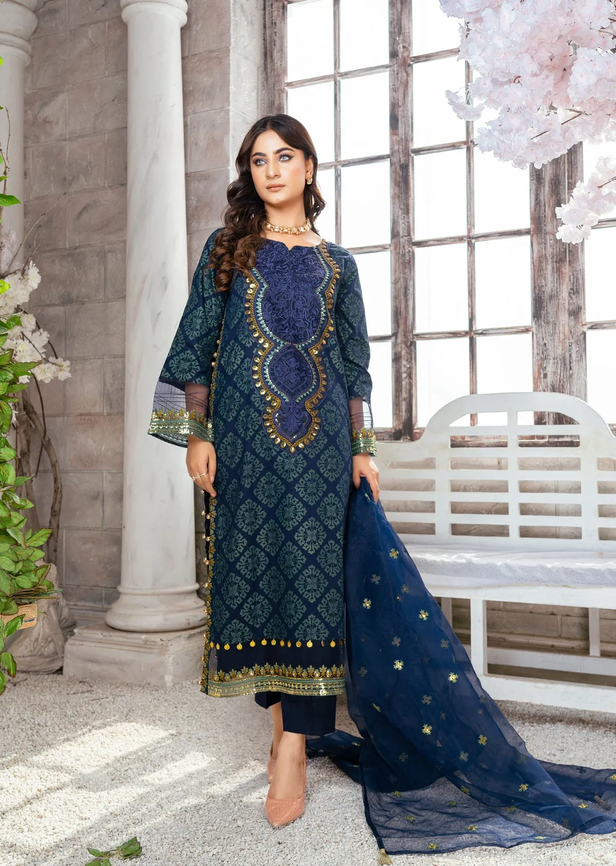 AMR1401 Readymade Navy Lawn Suit