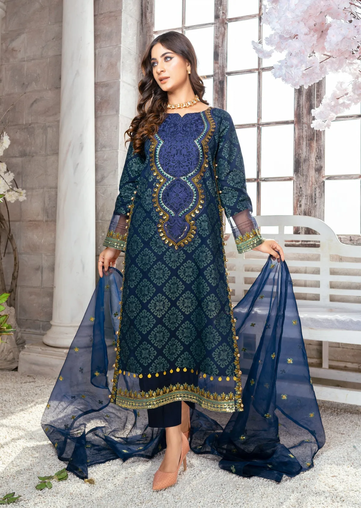 AMR1401 Readymade Navy Lawn Suit