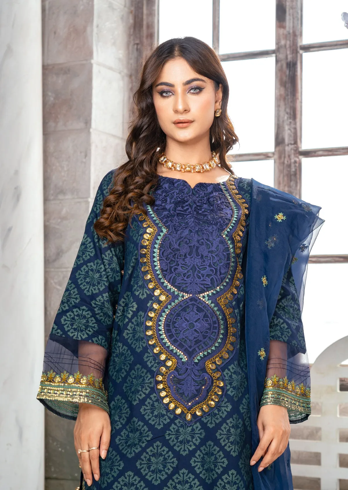 AMR1401 Readymade Navy Lawn Suit