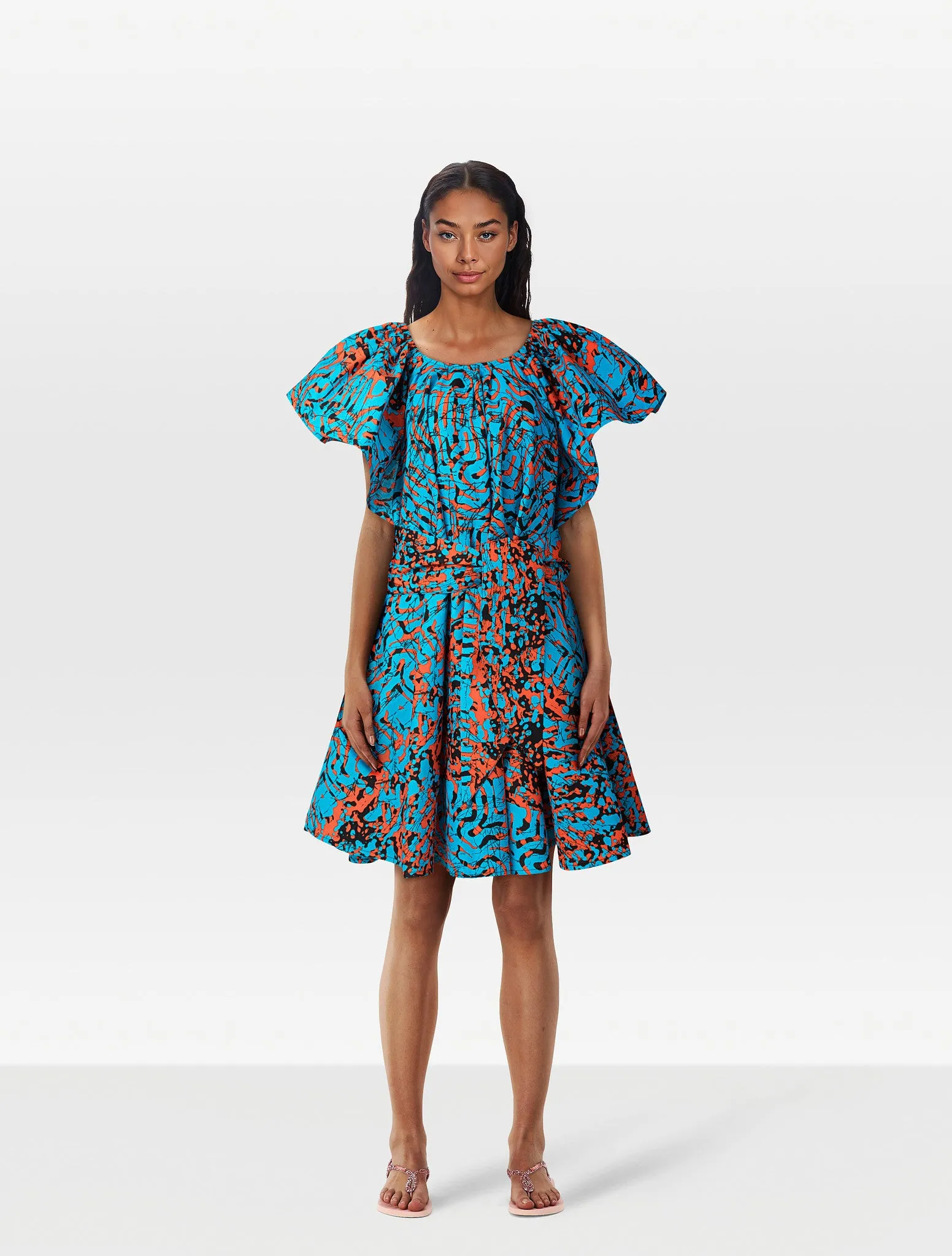 AQUA & ORANGE OFF THE SHOULDER DRESS