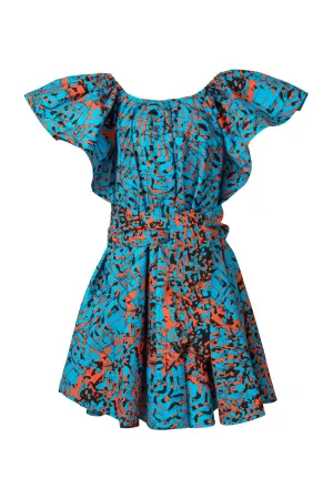 AQUA & ORANGE OFF THE SHOULDER DRESS
