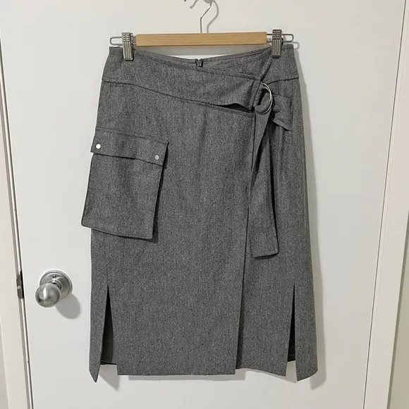 Aritzia Babaton 1-01 Reae Wool Cashmere Cargo Midi Skirt Grey size 6