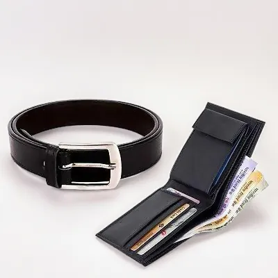 Artificial Leather Belt And Wallet Combo For Men