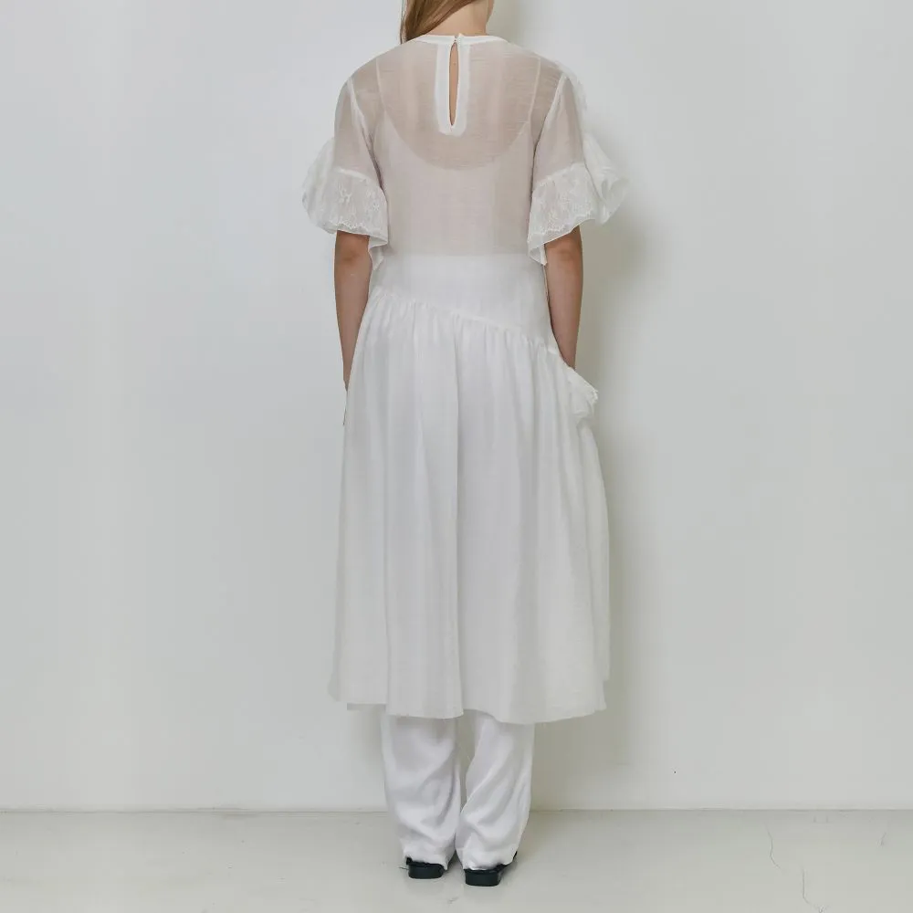 Asymmetric Ruffled And Lace Trimmed Sheer Chiffon Dress