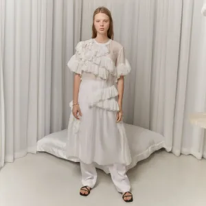 Asymmetric Ruffled And Lace Trimmed Sheer Chiffon Dress