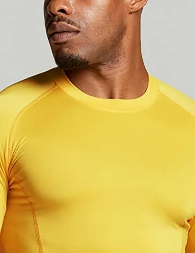 ATHLIO Men's UPF 50  Long Sleeve Compression Shirts, Water Sports Rash Guard Base Layer, Athletic Workout Shirt, 3pack Arctic Camo/Brick/Yellow