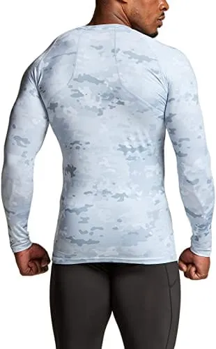 ATHLIO Men's UPF 50  Long Sleeve Compression Shirts, Water Sports Rash Guard Base Layer, Athletic Workout Shirt, 3pack Arctic Camo/Brick/Yellow