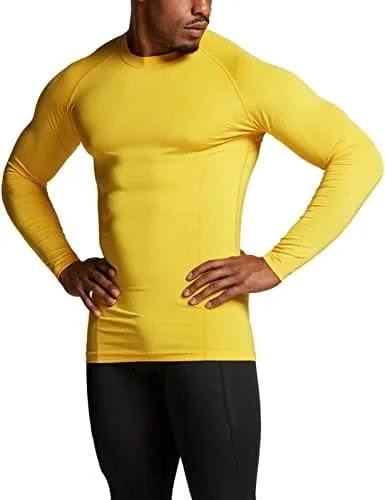 ATHLIO Men's UPF 50  Long Sleeve Compression Shirts, Water Sports Rash Guard Base Layer, Athletic Workout Shirt, 3pack Arctic Camo/Brick/Yellow