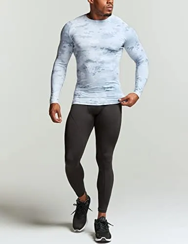 ATHLIO Men's UPF 50  Long Sleeve Compression Shirts, Water Sports Rash Guard Base Layer, Athletic Workout Shirt, 3pack Arctic Camo/Brick/Yellow