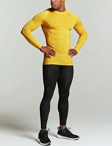 ATHLIO Men's UPF 50  Long Sleeve Compression Shirts, Water Sports Rash Guard Base Layer, Athletic Workout Shirt, 3pack Arctic Camo/Brick/Yellow