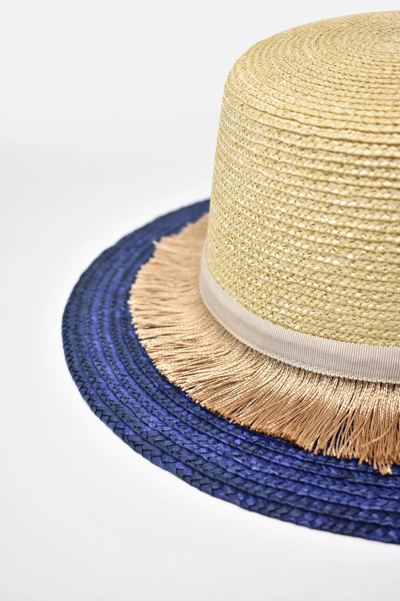 Aurorette Two Tone Tasseled French Boater Hat