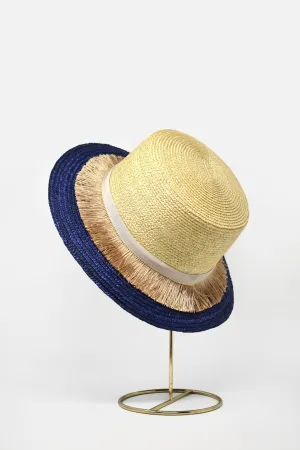 Aurorette Two Tone Tasseled French Boater Hat