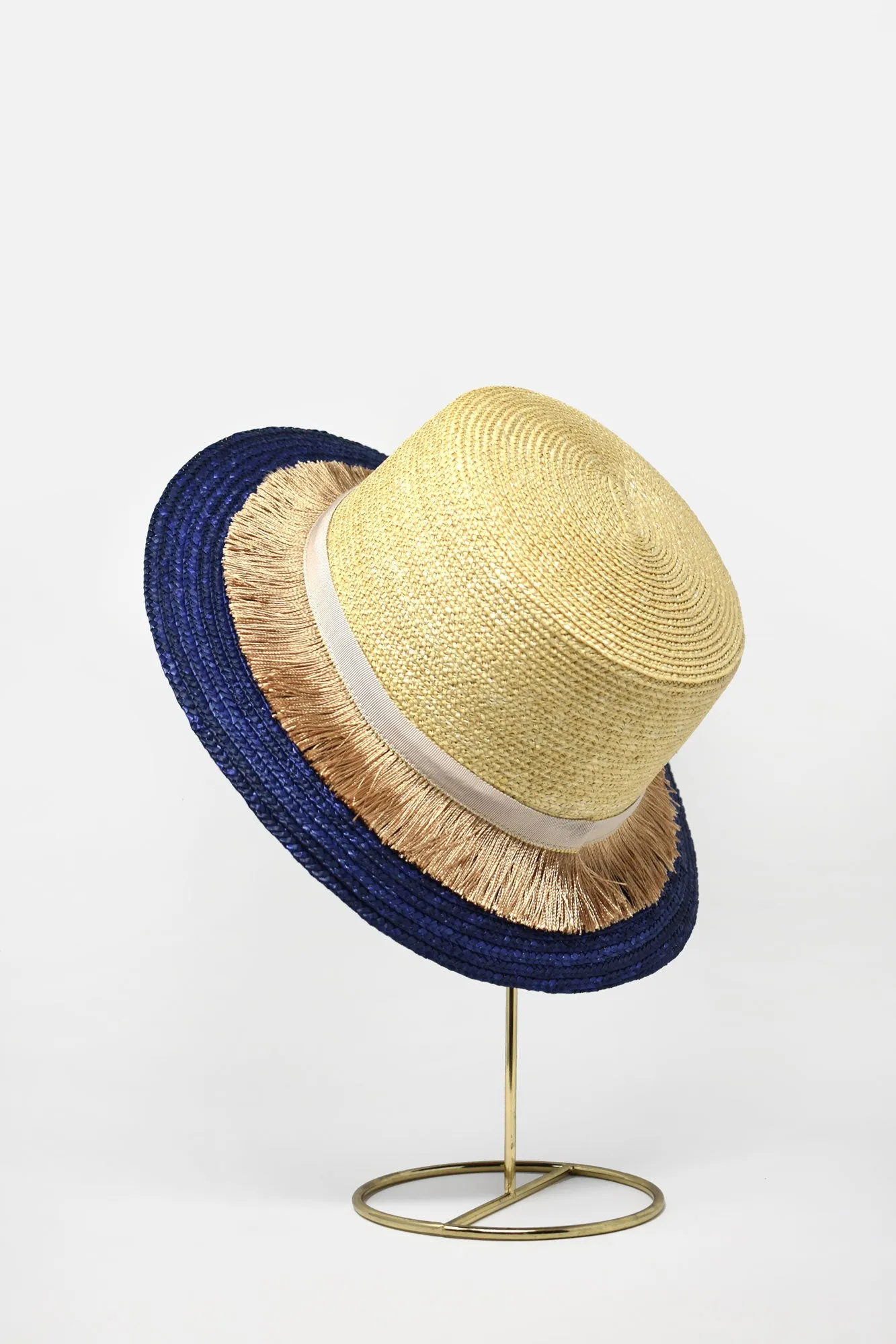 Aurorette Two Tone Tasseled French Boater Hat
