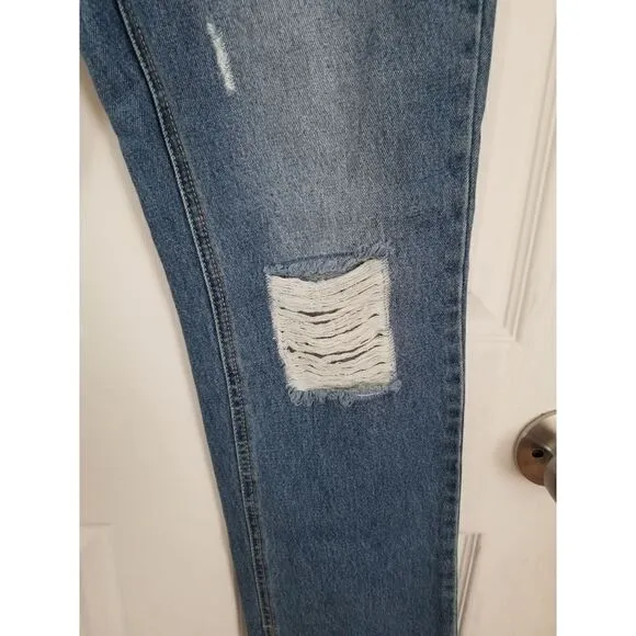 Avec les Filles high waisted mom jeans distressed raw split hem