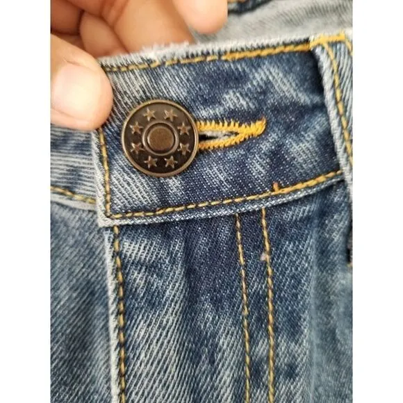 Avec les Filles high waisted mom jeans distressed raw split hem