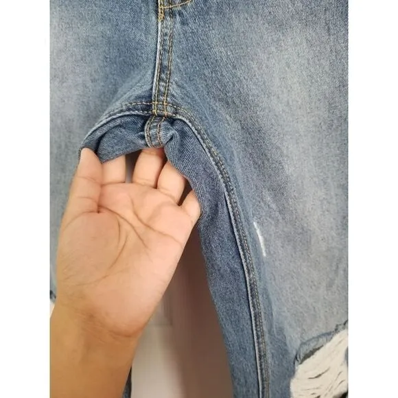 Avec les Filles high waisted mom jeans distressed raw split hem
