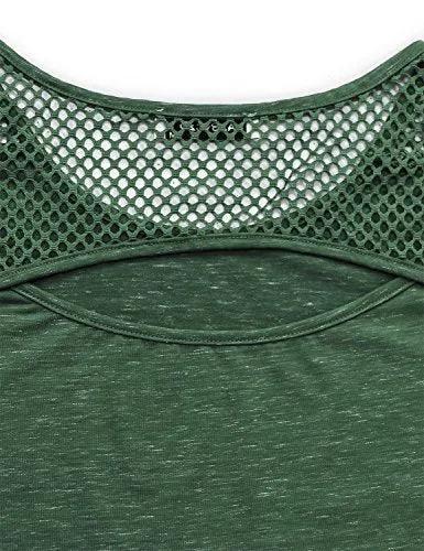 AxByCzD Athleisure Wear for Women,Ladies Soft Breathable Cool Moisture Wicking Keyhole Mesh Stitching Yoga Gym Tank Tops Abrasion Resistant Exercise Sports Jogging Pilates Casual Shirts Green Large