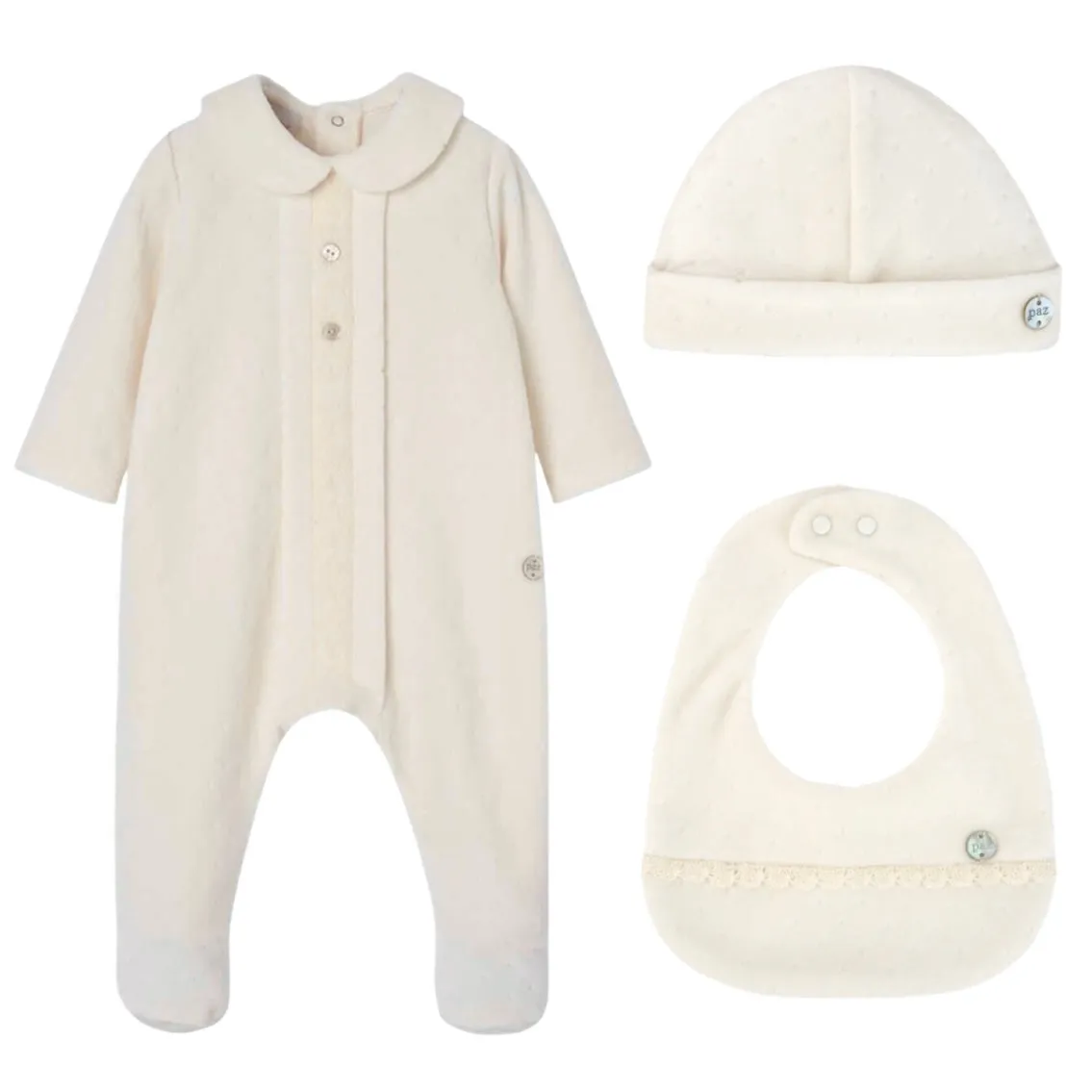 Baby Cream Babygrow with Hat & Bib